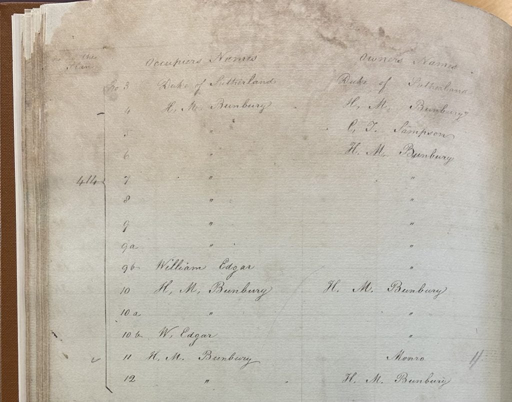 Tythe Book of 1838 entries showing owner and tenant of each parcel of land - Wandsworth Historical Archives