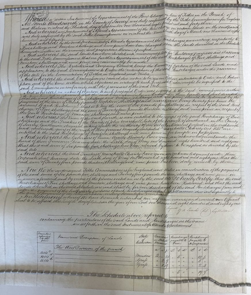 Tythe Redemption Certificate