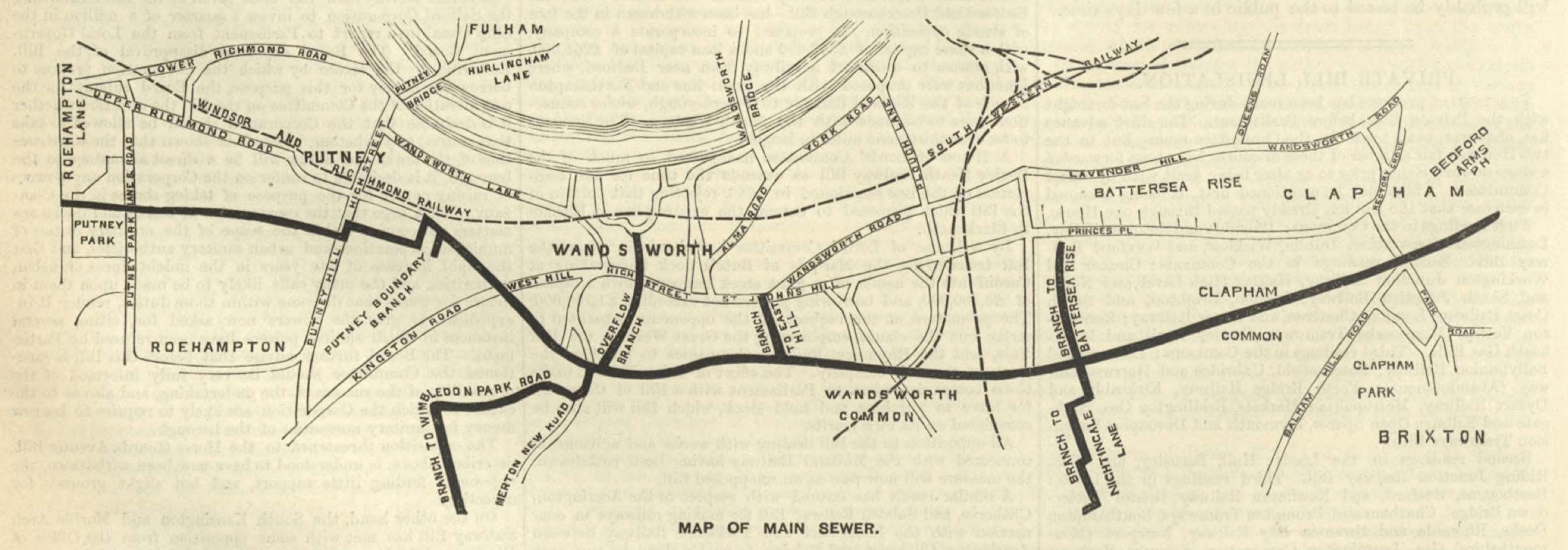Wandsworth Putney & Battersea trunk sewer network in 1886