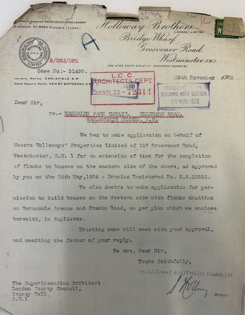 Ellerton Road planning permission 1923