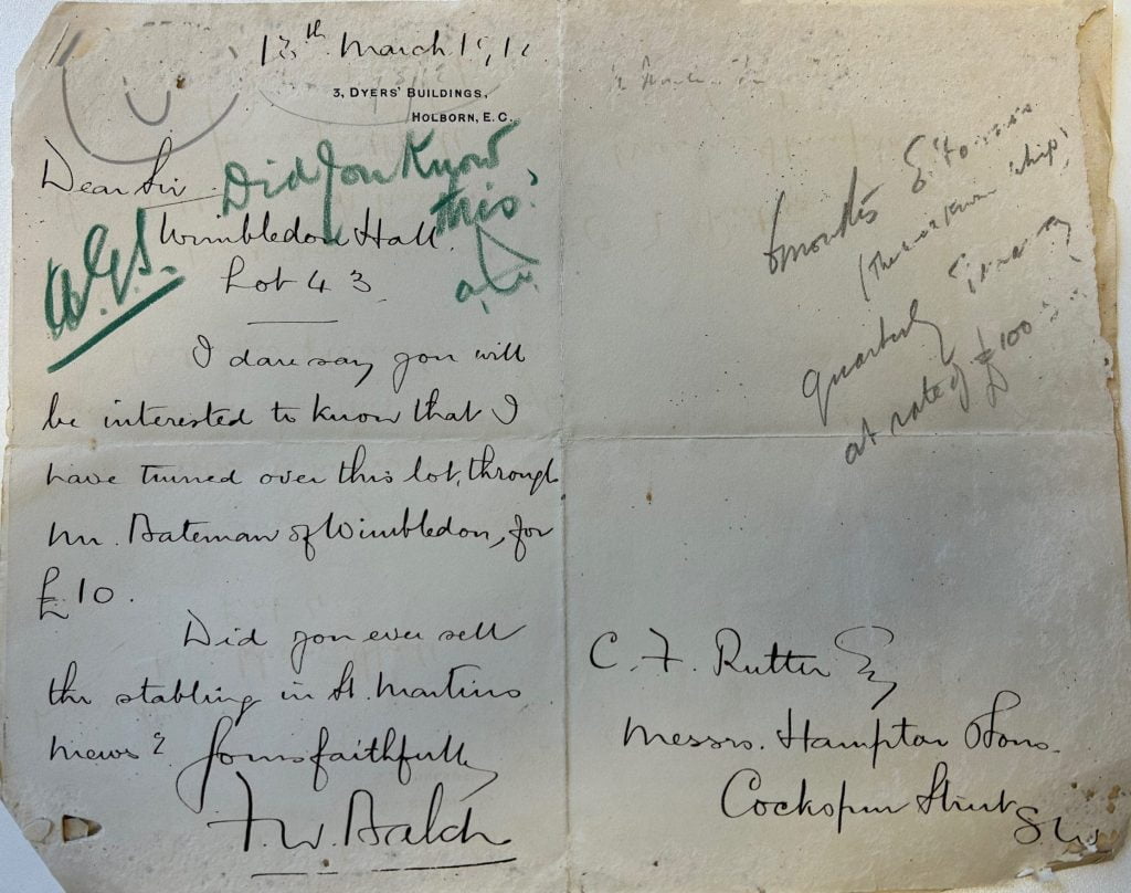 Property transactions Wimbldeon 1912